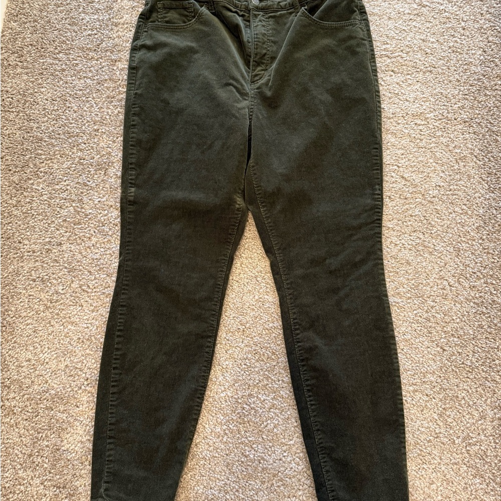 Loft Olive Green Corduroy Skinny Pants Size 12 - Picture 2 of 7